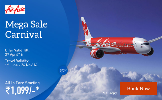 AirAsia Mega Sale Carnival: All-in Fares starting Rs.1099 Only!