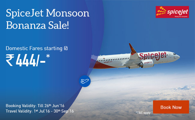SpiceJet Monsoon Sale: Domestic fares starting Rs.444/-*!